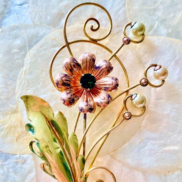 Vintage 1940s Van Dell 12K Gold Filled Floral Wire Brooch - Picture 2 of 7